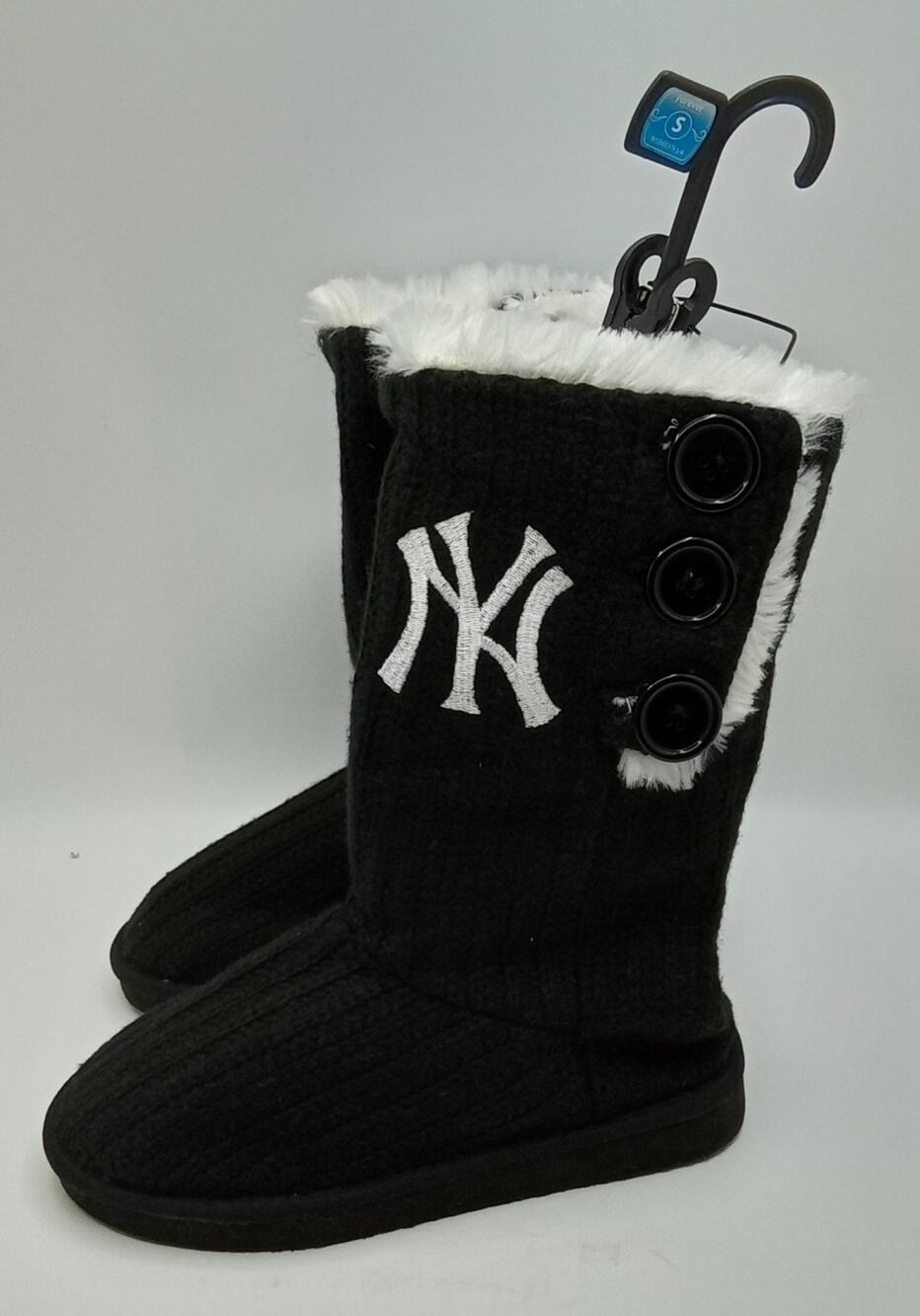 New York Yankees Foco Knit Button High Boot Slipper Women's Size Small 5-6